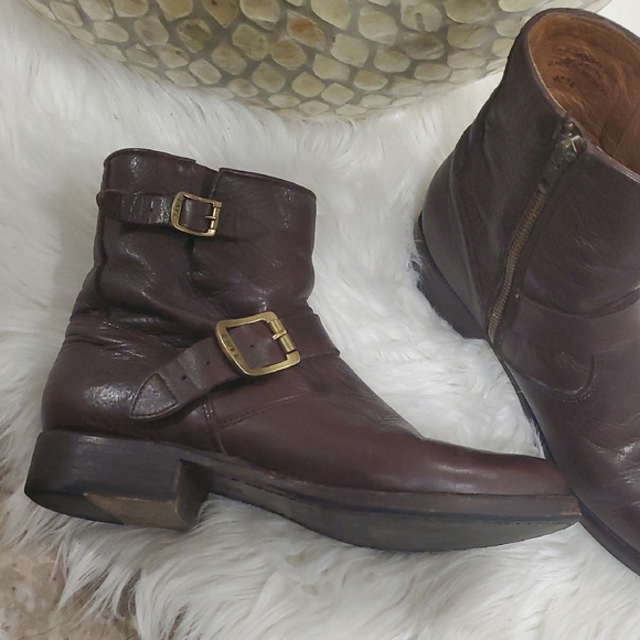 Frye Dark Brown Leather Moto Boots - Picture 3 of 12